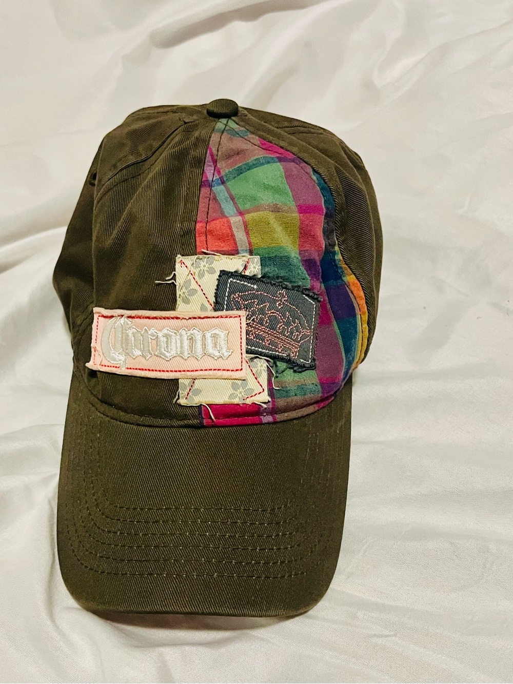 Corona Strapback Hat Brown Adjustable Plaid  patch hat